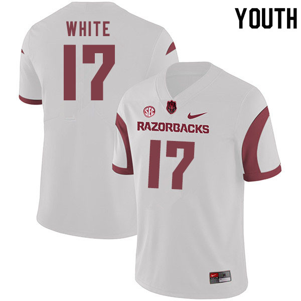 Youth #17 John David White Arkansas Razorbacks College Football Jerseys Sale-White - Click Image to Close